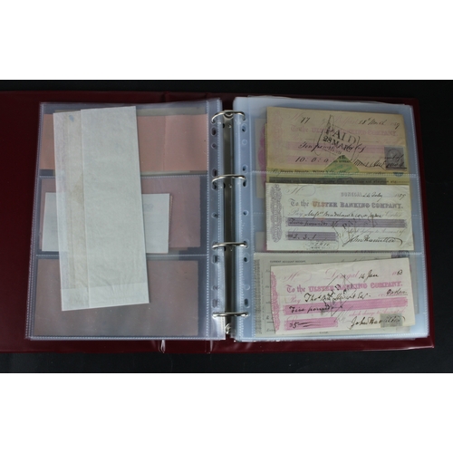 18 - Cheques (152), a collection of mainly Ulster Bank of Ireland cheques in an album, date range 1859 - ... 