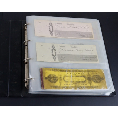 19 - Cheques (160+), a collection of large older cheques in album sorted into Countries of issue, the maj... 