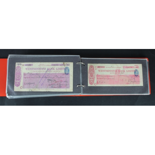 22 - Cheques (189), a collection in an album, including Bank of England, Barclays Bank, Bradford Old Bank... 