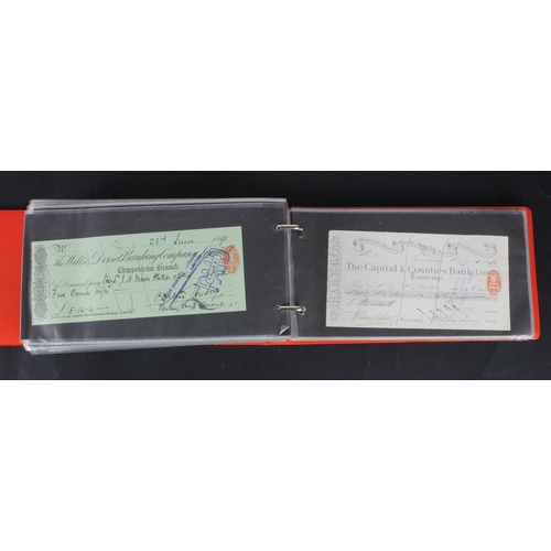 22 - Cheques (189), a collection in an album, including Bank of England, Barclays Bank, Bradford Old Bank... 