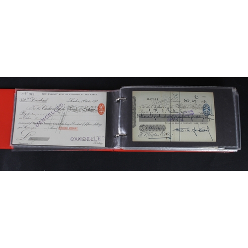 22 - Cheques (189), a collection in an album, including Bank of England, Barclays Bank, Bradford Old Bank... 