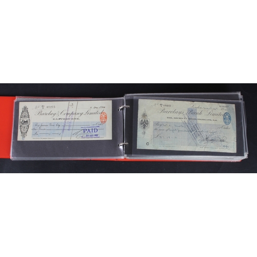 22 - Cheques (189), a collection in an album, including Bank of England, Barclays Bank, Bradford Old Bank... 