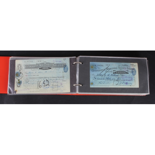 22 - Cheques (189), a collection in an album, including Bank of England, Barclays Bank, Bradford Old Bank... 