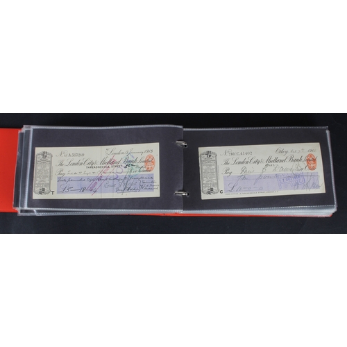 22 - Cheques (189), a collection in an album, including Bank of England, Barclays Bank, Bradford Old Bank... 