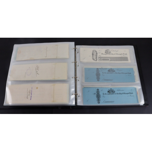 26 - Cheques (262+), a collection of large older cheques in album sorted into Countries of issue, the maj... 
