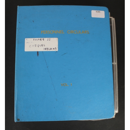 27 - Cheques (264), a collection of mainly Irish cheques in an album, the majority being Bank of Ireland ... 