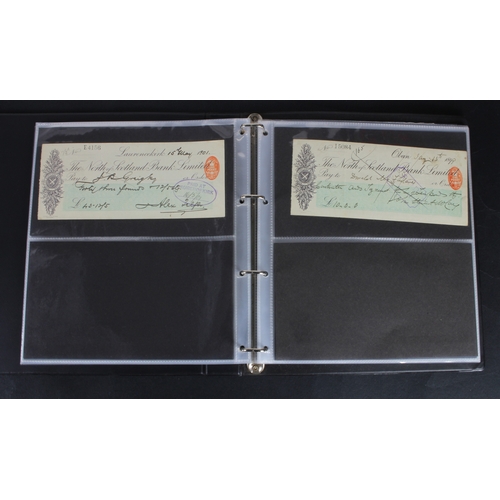 30 - Cheques (73), a collection of Scottish cheques in an album, comprising Aberdeen Town & County Bankin... 