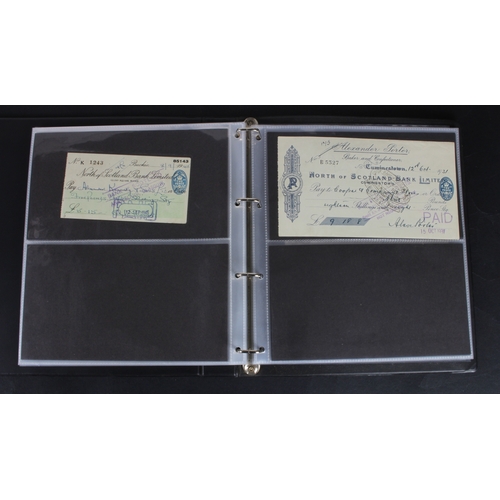 30 - Cheques (73), a collection of Scottish cheques in an album, comprising Aberdeen Town & County Bankin... 