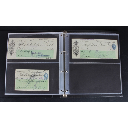 30 - Cheques (73), a collection of Scottish cheques in an album, comprising Aberdeen Town & County Bankin... 