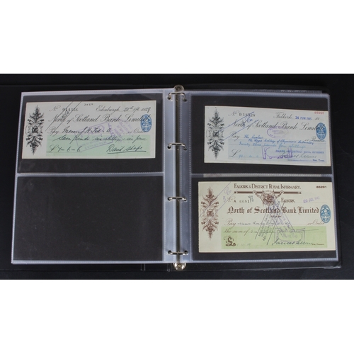 30 - Cheques (73), a collection of Scottish cheques in an album, comprising Aberdeen Town & County Bankin... 