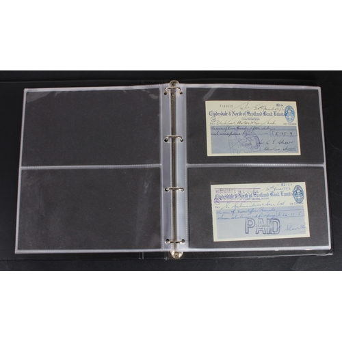 30 - Cheques (73), a collection of Scottish cheques in an album, comprising Aberdeen Town & County Bankin... 