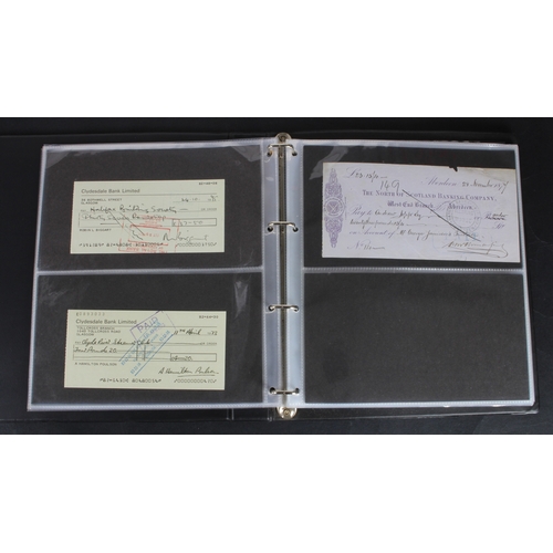 30 - Cheques (73), a collection of Scottish cheques in an album, comprising Aberdeen Town & County Bankin... 
