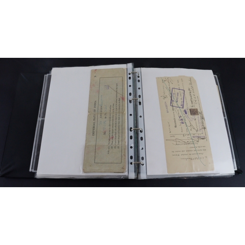 31 - Cheques (95), a collection in an album of mainly India cheques including Allahabad Bank Limited, Ban... 