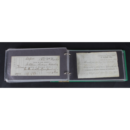 32 - Cheques and receipts (129), a collection of Scottish mainly cheques and receipts in an album, includ... 