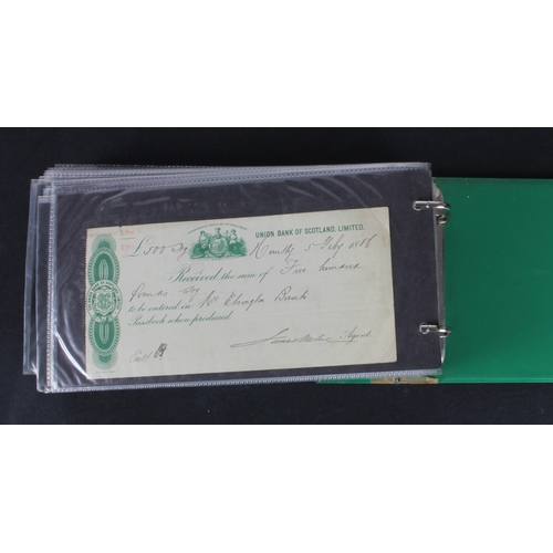 32 - Cheques and receipts (129), a collection of Scottish mainly cheques and receipts in an album, includ... 