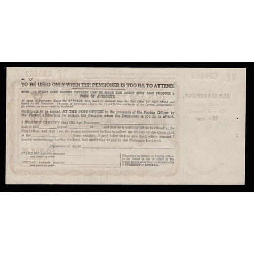 40 - Old Age Pension Postal Order dated 15th March 1940 for 10 Shillings, complete with counterfoil, ligh... 