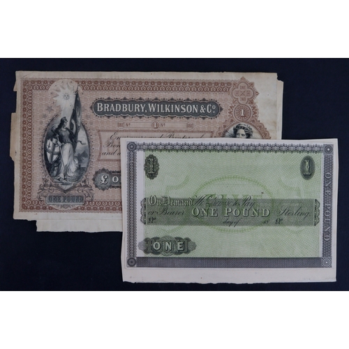 44 - Printers test notes fixed to card, 1 Pound with 5 in underprint, examples of different types of lett... 