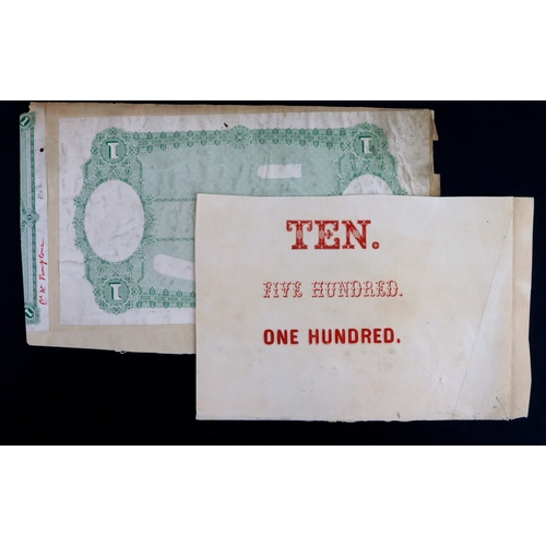 44 - Printers test notes fixed to card, 1 Pound with 5 in underprint, examples of different types of lett... 