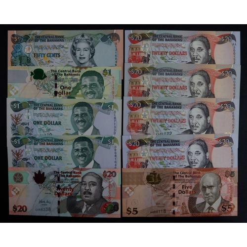 Bahamas (10), Uncirculated group comprising 20 Dollars (2) dated 1997 ...