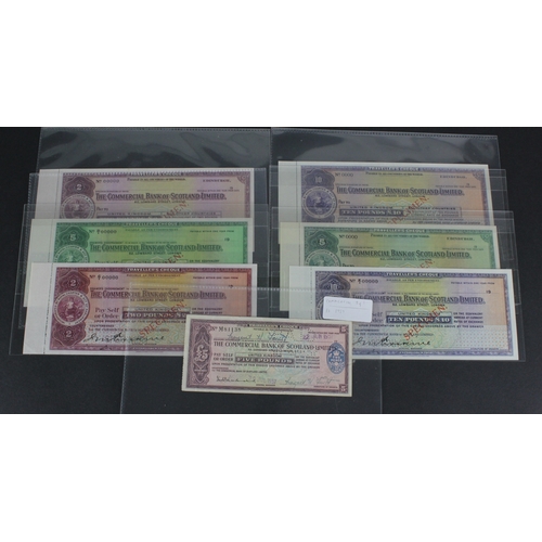 47 - Scotland Travellers Cheques (7), Commercial Bank of Scotland Limited, a scarce group of SPECIMEN tra... 
