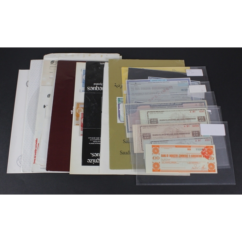 51 - Travellers Cheques (19), a group of SPECIMEN travellers cheques including Saudi Arabia 100 Riyals, M... 