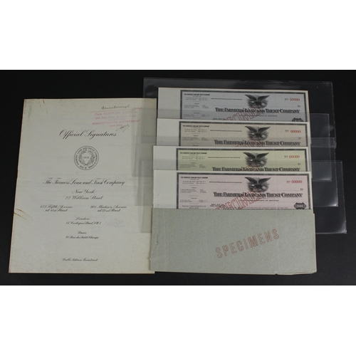 56 - USA Travellers Cheques (4), Farmers Loan & Trust Company New York, a scarce set of SPECIMEN travelle... 