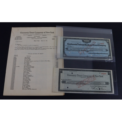58 - USA Travellers Cheques (5), Continental National Bank & Trust Company of Chicago, a scarce set of SP... 