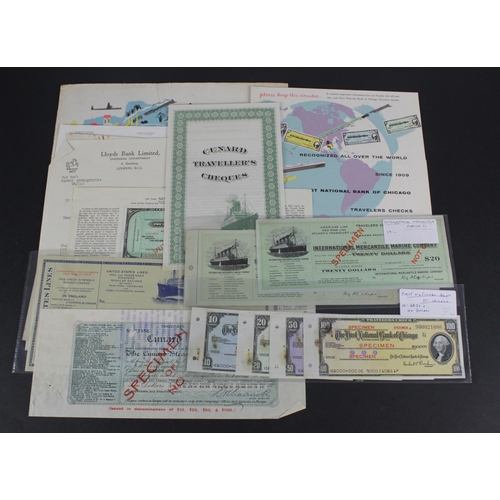 59 - USA Travellers Cheques (8), a group of SPECIMEN travellers cheques, Cunard Steam Ship Company, Inter... 