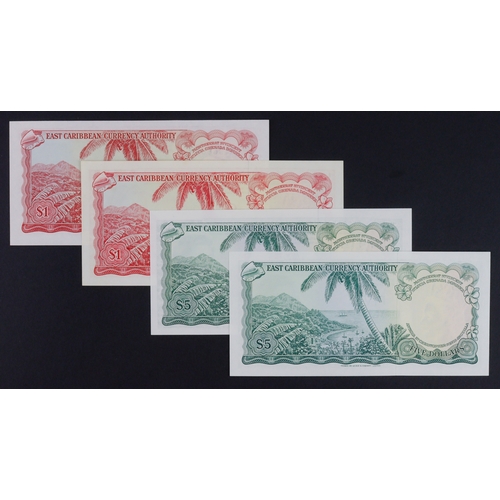 595 - East Caribbean (4), 5 Dollars and 1 Dollar issued 1965, serial D8 360853 & B87 181797 (BNB B101c10 &... 