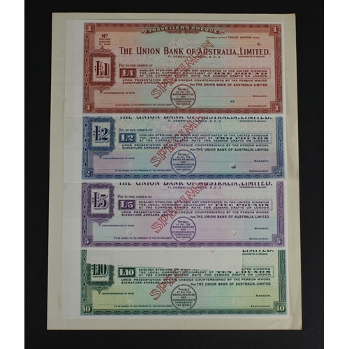 6 - Australia Travellers Cheques (4), Union Bank of Australia Limited, a rare group of SPECIMEN travelle... 