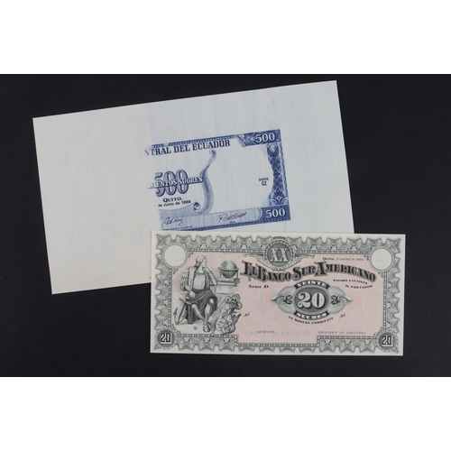 601 - Ecuador (2), 500 Sucres 1988, progressive proof/colour trial/test, partial print of obverse, tear at... 