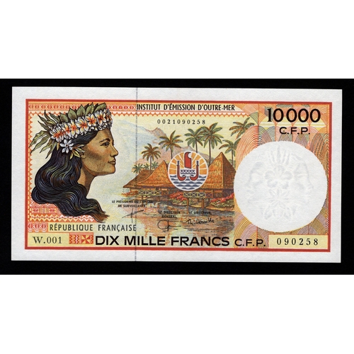 644 - French Pacific Territories 10000 Francs issued 1985, serial W.001 090258 (TBB B104e, Pick4e) pressed... 