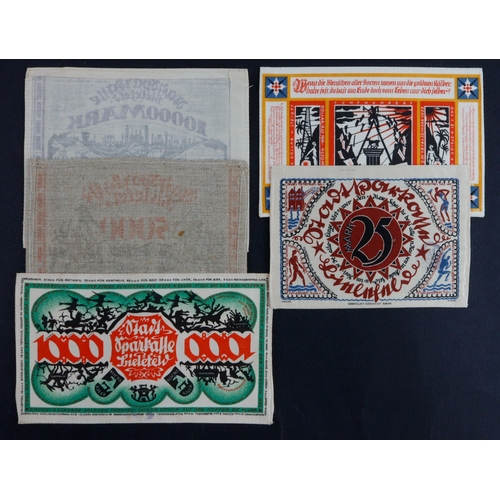 650 - Germany (5), 10000 Mark, 5000 Mark, 1000 Mark, 500 Mark, 25 Mark SILK notes dated 1921, 1922 and 192... 