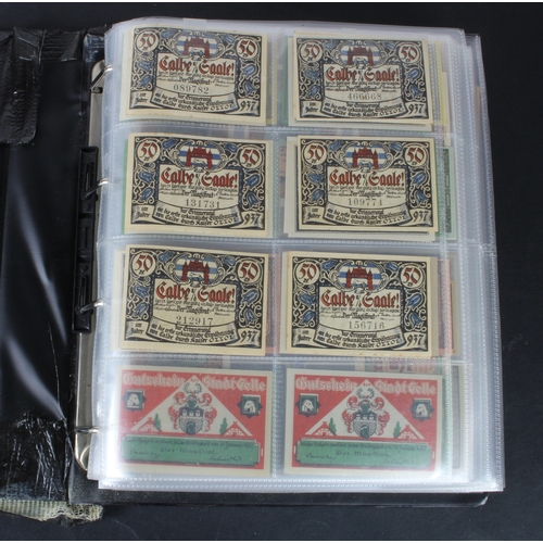 655 - Germany Notgeld (1200+), a mixed collection of town/city sets and individual notes in an album, many... 