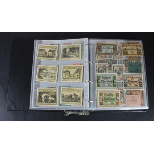 655 - Germany Notgeld (1200+), a mixed collection of town/city sets and individual notes in an album, many... 