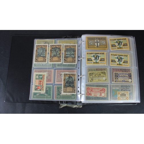655 - Germany Notgeld (1200+), a mixed collection of town/city sets and individual notes in an album, many... 