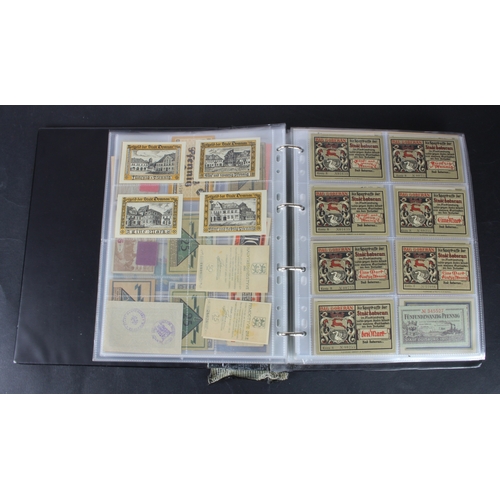 655 - Germany Notgeld (1200+), a mixed collection of town/city sets and individual notes in an album, many... 