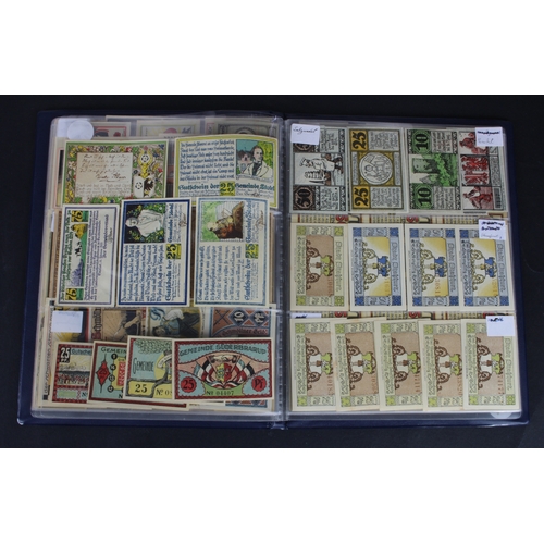 659 - Germany Notgeld (230) in album, a mixed collection of town/city sets and individual notes, in mixed ... 