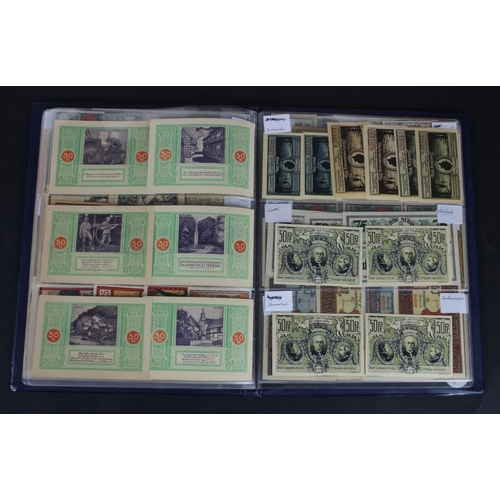 659 - Germany Notgeld (230) in album, a mixed collection of town/city sets and individual notes, in mixed ... 