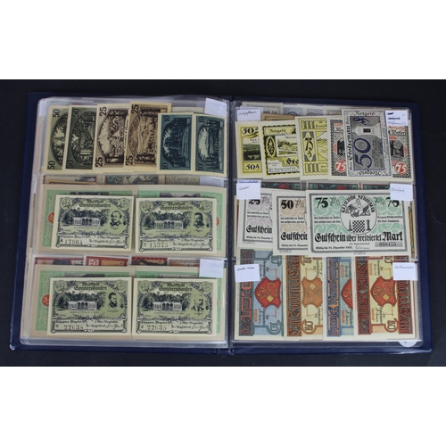 659 - Germany Notgeld (230) in album, a mixed collection of town/city sets and individual notes, in mixed ... 