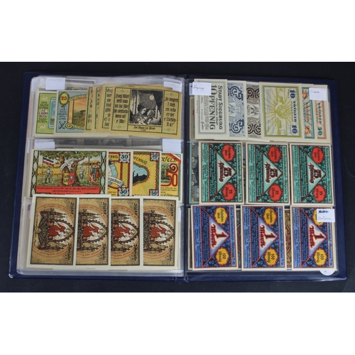 659 - Germany Notgeld (230) in album, a mixed collection of town/city sets and individual notes, in mixed ... 