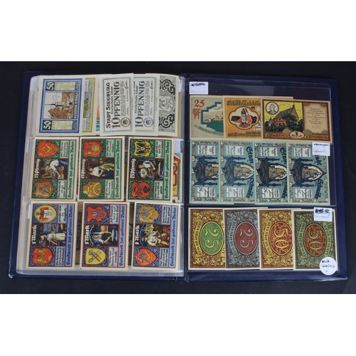 659 - Germany Notgeld (230) in album, a mixed collection of town/city sets and individual notes, in mixed ... 