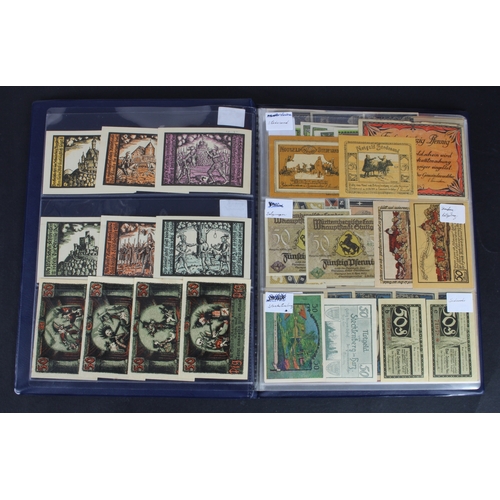 659 - Germany Notgeld (230) in album, a mixed collection of town/city sets and individual notes, in mixed ... 