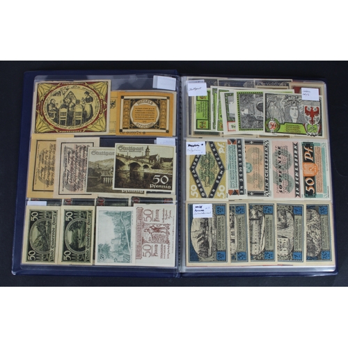 659 - Germany Notgeld (230) in album, a mixed collection of town/city sets and individual notes, in mixed ... 