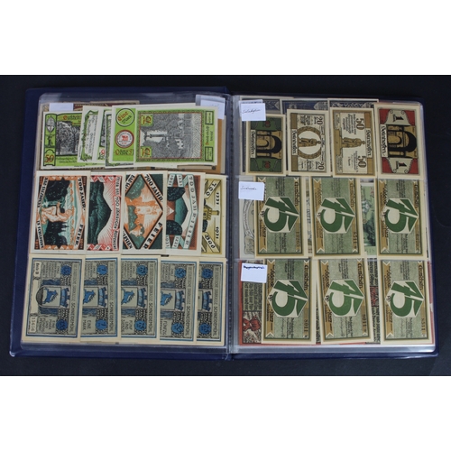 659 - Germany Notgeld (230) in album, a mixed collection of town/city sets and individual notes, in mixed ... 