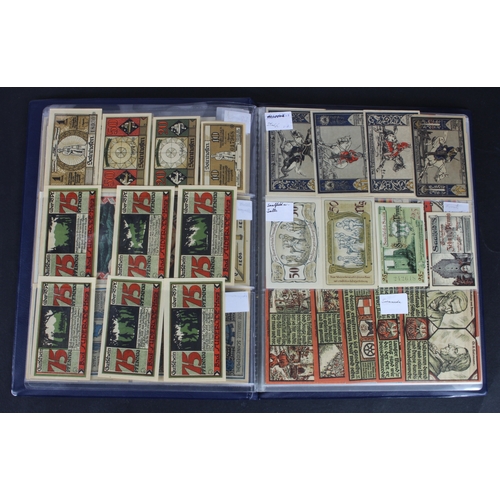 659 - Germany Notgeld (230) in album, a mixed collection of town/city sets and individual notes, in mixed ... 
