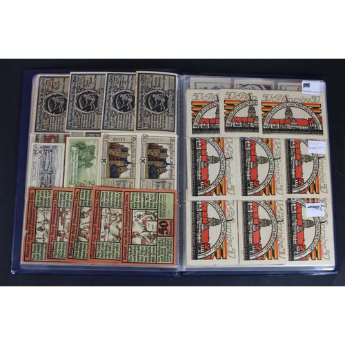 659 - Germany Notgeld (230) in album, a mixed collection of town/city sets and individual notes, in mixed ... 