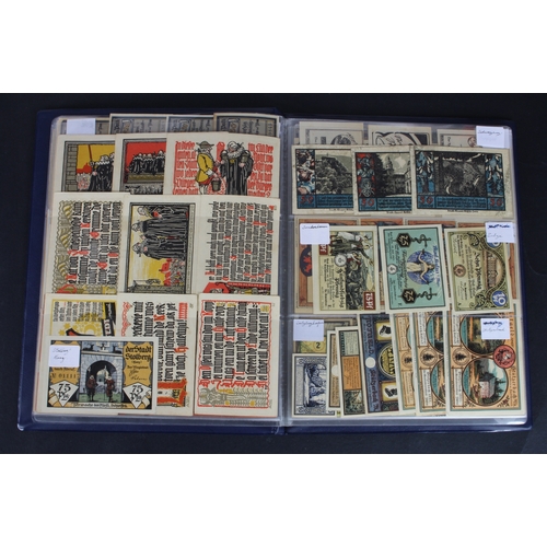 659 - Germany Notgeld (230) in album, a mixed collection of town/city sets and individual notes, in mixed ... 