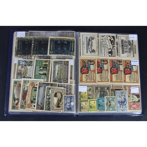 659 - Germany Notgeld (230) in album, a mixed collection of town/city sets and individual notes, in mixed ... 