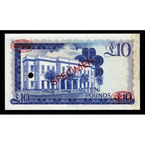 672 - Gibraltar 10 Pounds dated 20th November 1975, a scarce SPECIMEN note with Thomas de la Rue red oval ... 